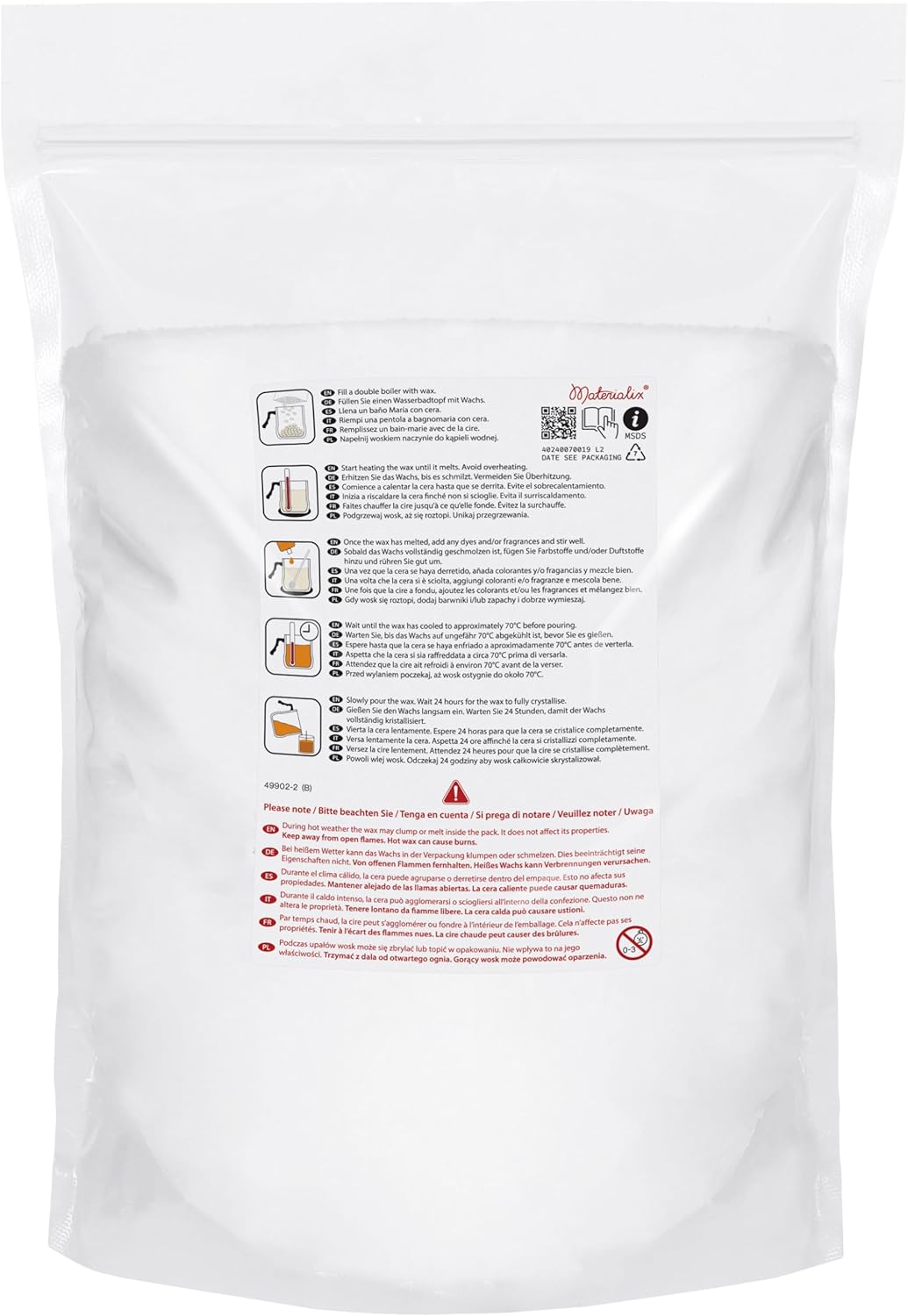 Materialix Paraffinwachs Pulver für Kerzen - verschiedene Grössen (2kg) - Kerzenwachs, Kerzensand, K