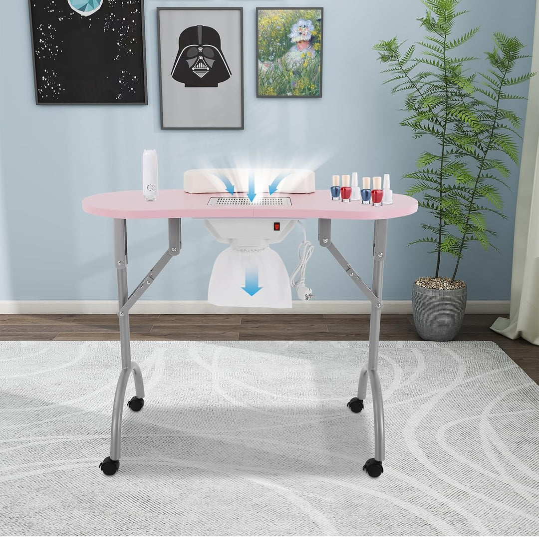 Maniküretisch, klappbar, 90x40cm, 30kg, mit Absaugung, Rosa | MDF,Eisenrohr,geschweisst,5.5W Absaugu