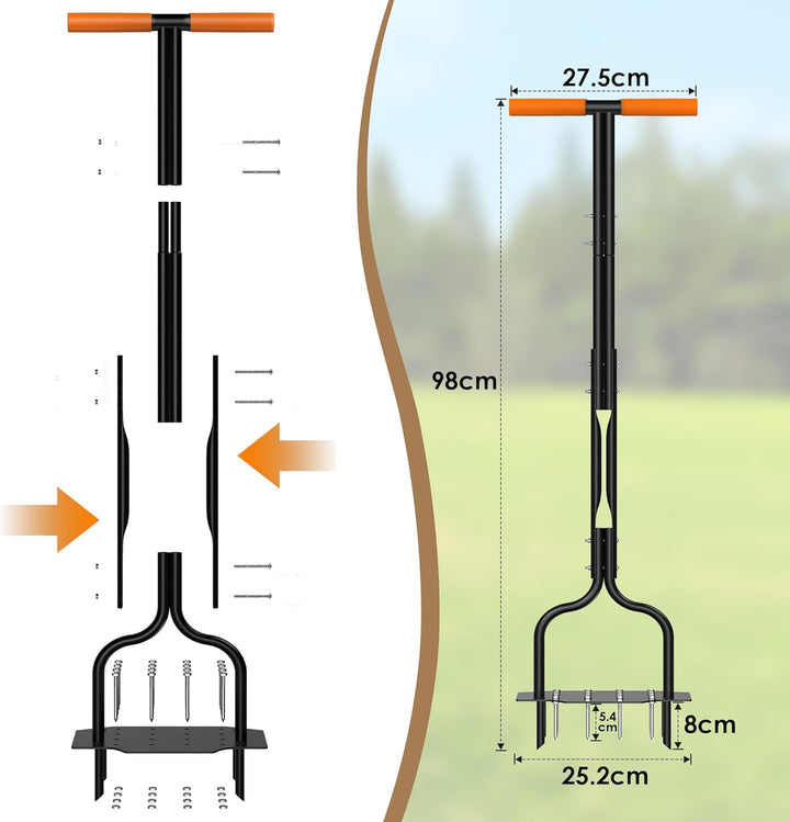 Rasenbelüfter, Aerifizierer für Rasen mit Massiven Stahlnadeln & Hohlnadeln, Rasenlüfter mit Breiter