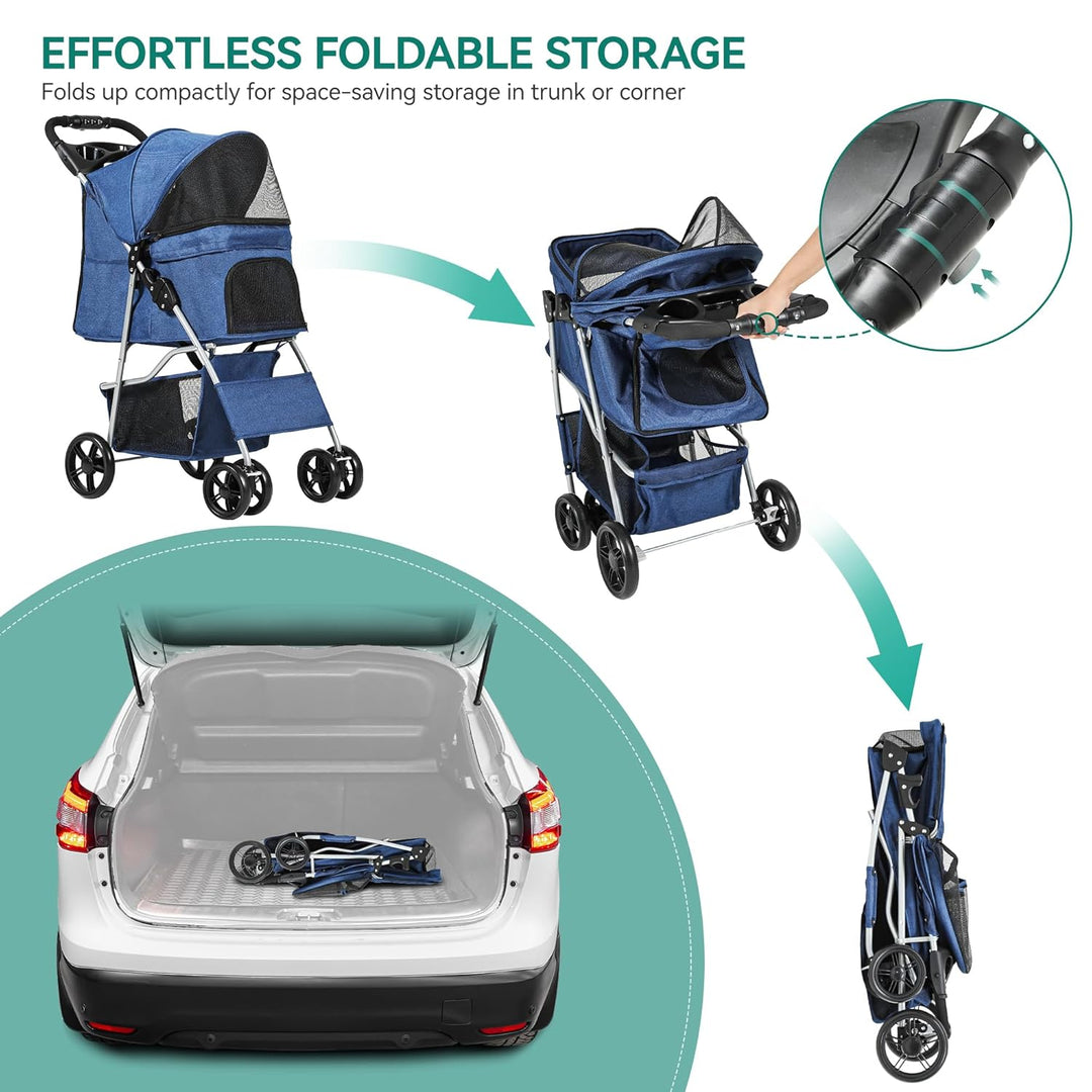 YITAHOME Hundewagen Haustiere Buggy bis 15kg, Hundebuggy mit Netzfenstern & Getränkehalter & Ablagek