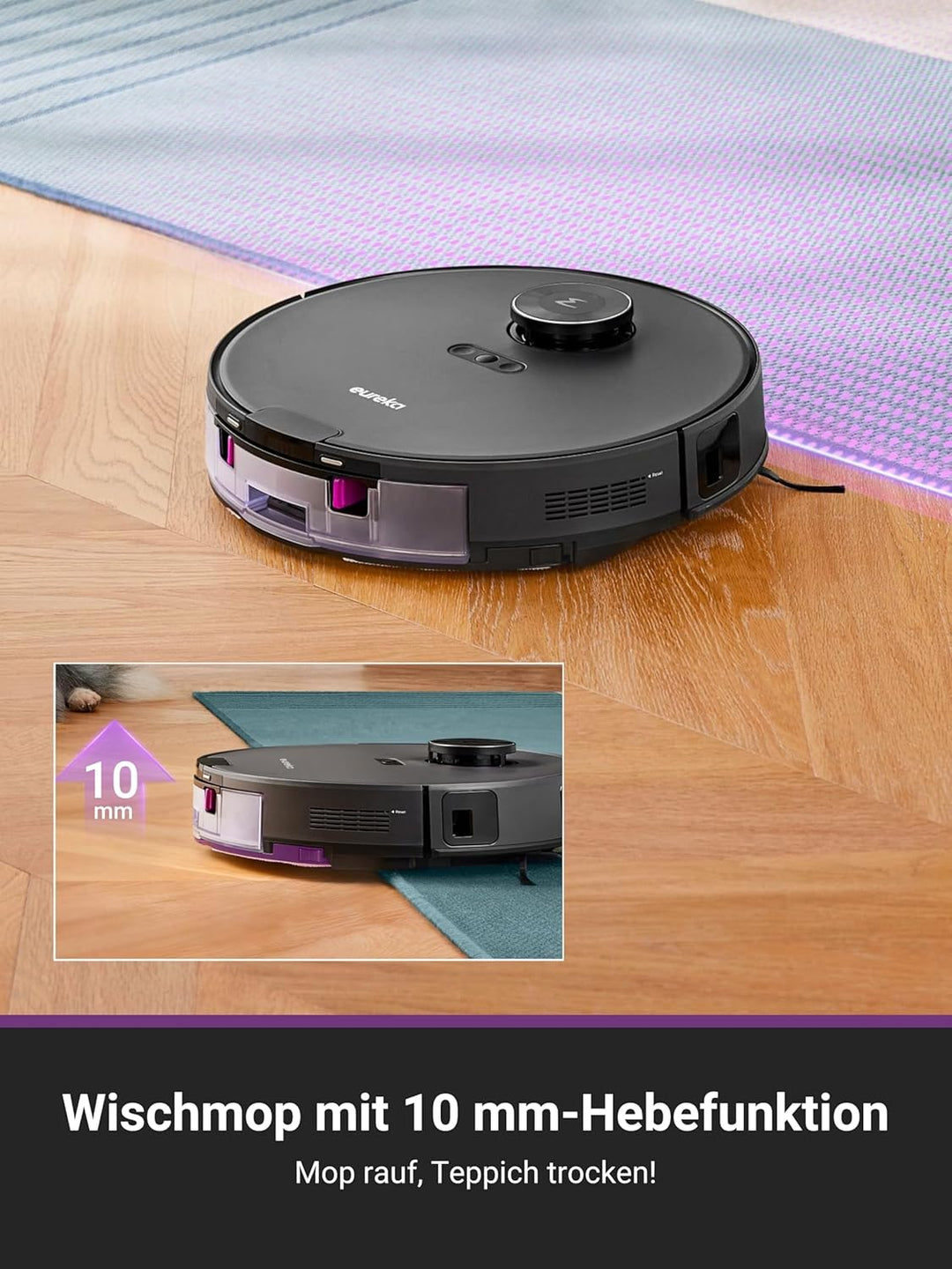 EUREKA E20 Plus Saug- & Wischroboter + beutelloser Multi-Zyklon Absaugstation (Duo-KI-3D-Hindernisve