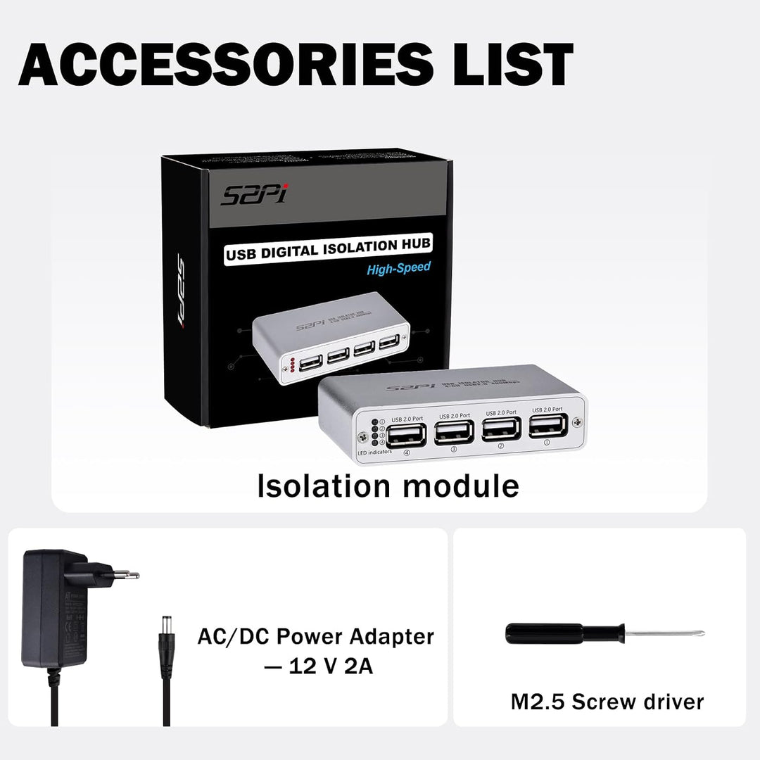GeeekPi Digitaler USB-Isolations-Hub, 4-Port USB 2.0, High-Speed 480 Mbit/s, ADuM3165-Chip in Indust