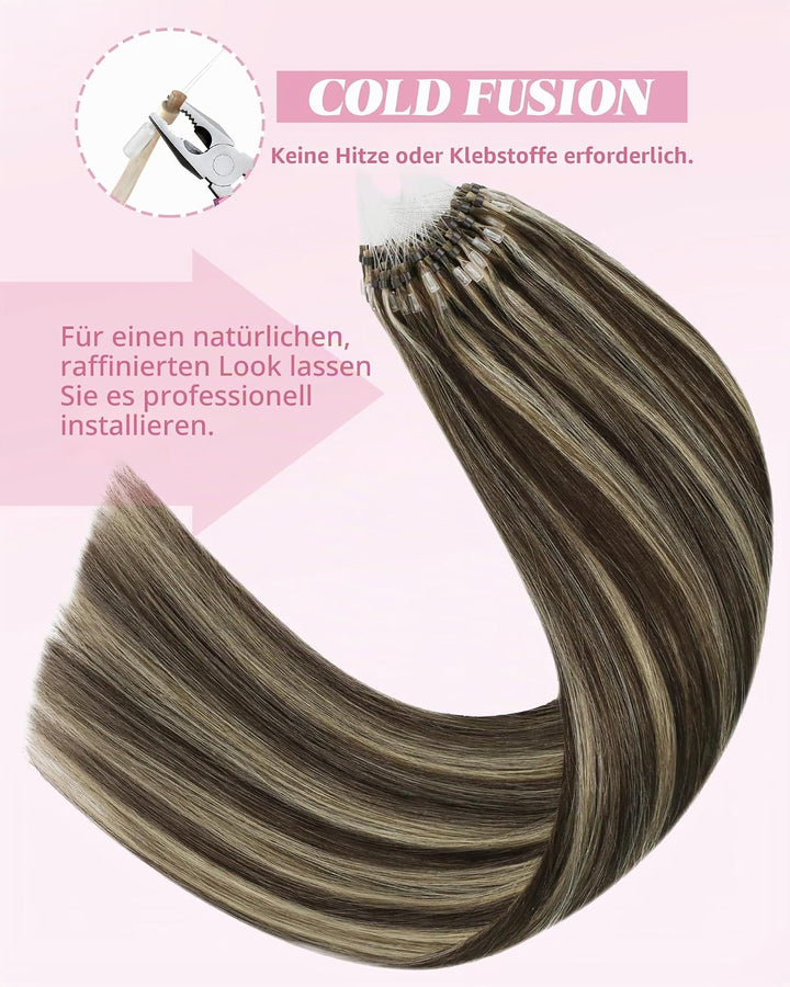 YoungSee Microring Extensions Echthaar Braun 40 cm Microring Hair Extensions Micro Loop Extensions E