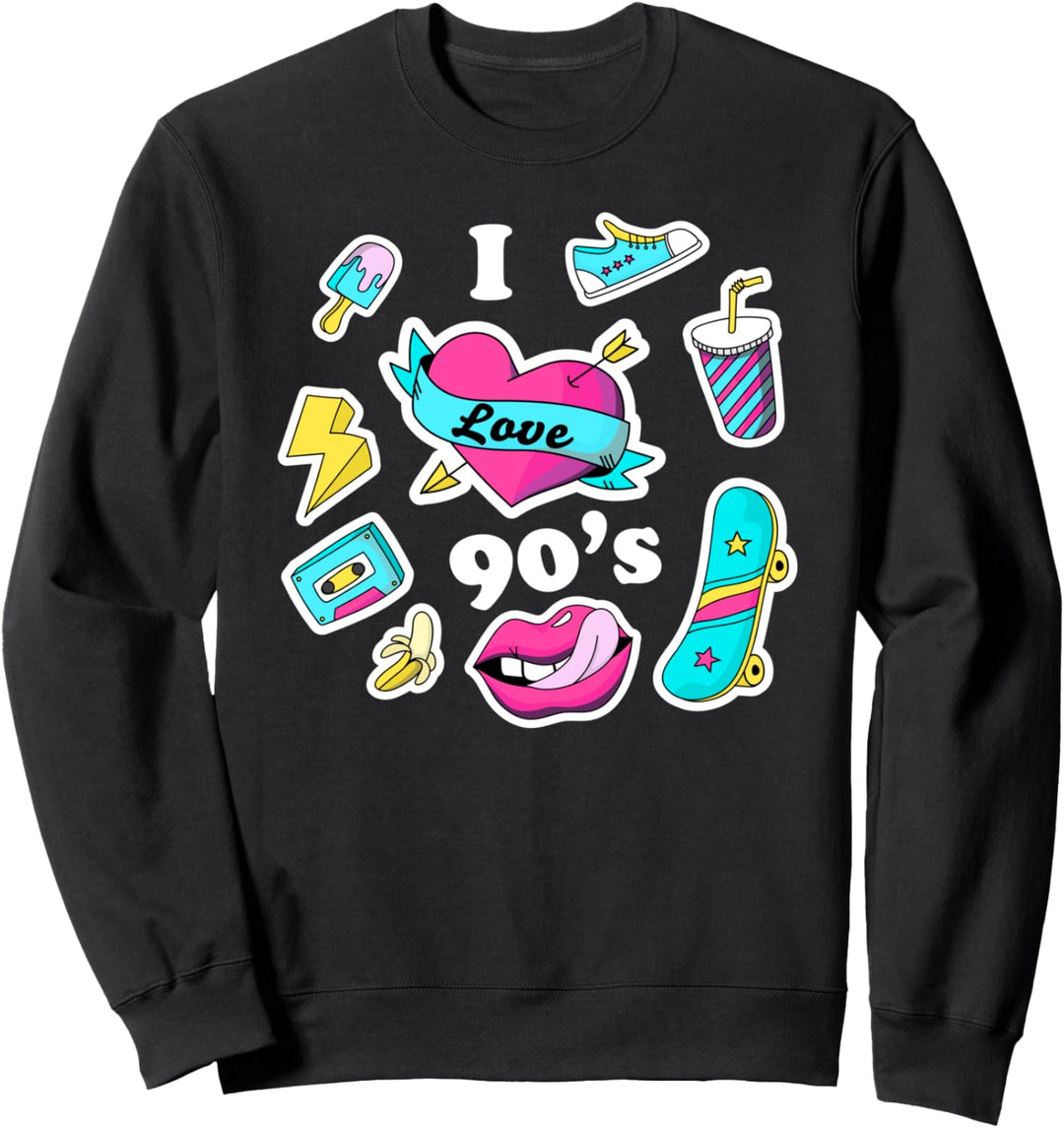 I Love The 90's Music - I Heart the Nineties - Retro 1990's Sweatshirt