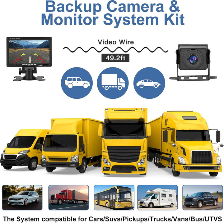 Dual Rückfahrkamera Set mit 7" HD Rear View Monitor, IP69 wasserdichte Nachtsicht Auto Backup-Kamera