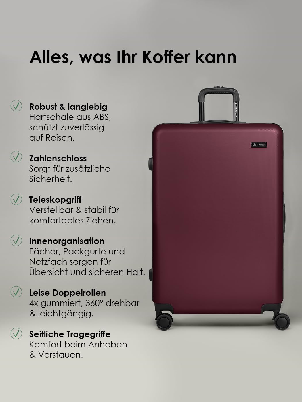 Smartbox Hartschalen Koffer-Set 3-teilig für Damen & Herren | leichte & stabile Reise-Trolleys aus h