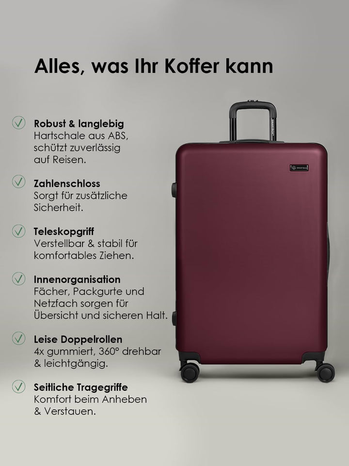 Smartbox Hartschalen Koffer-Set 3-teilig für Damen & Herren | leichte & stabile Reise-Trolleys aus h