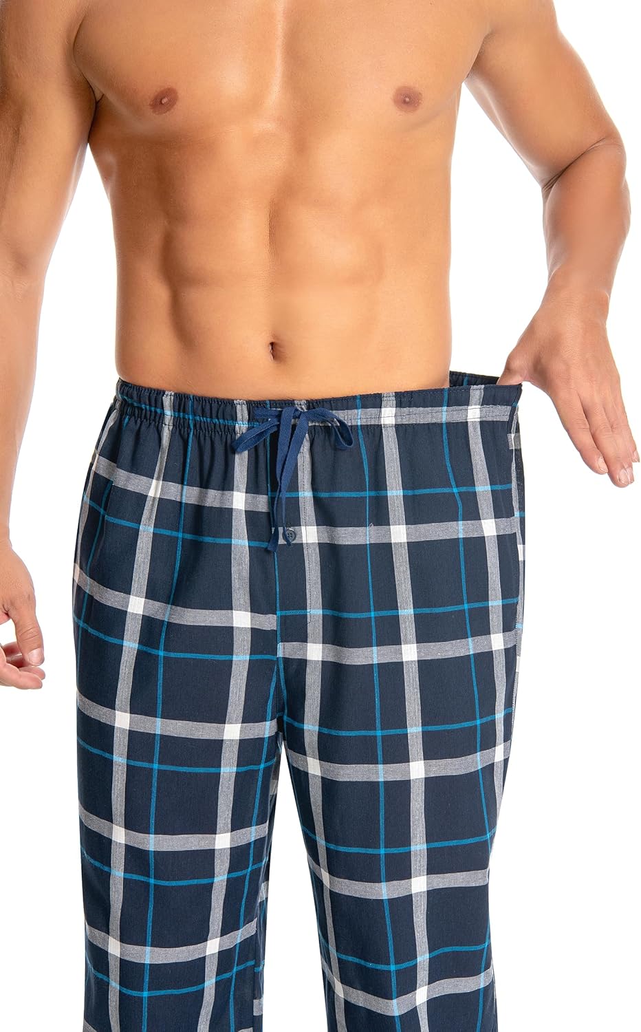 Herren 100% Baumwolle Pyjamahose, Gewebte kariert Schlafhose Loungewear Pyjama Hose mit Taschen, S B