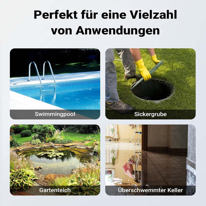 Wiltec Schmutzwasserpumpe 1500W 22800l/h mit Schwimmerschalter max. Förderhöhe 10m mit 20m Schlauch