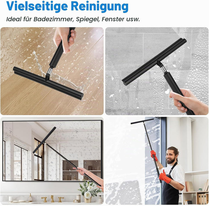 Duschabzieher Langer Stiel, 30-120cm Verstellbarer Wasserschieber Silikon Bodenabzieher mit Halterun