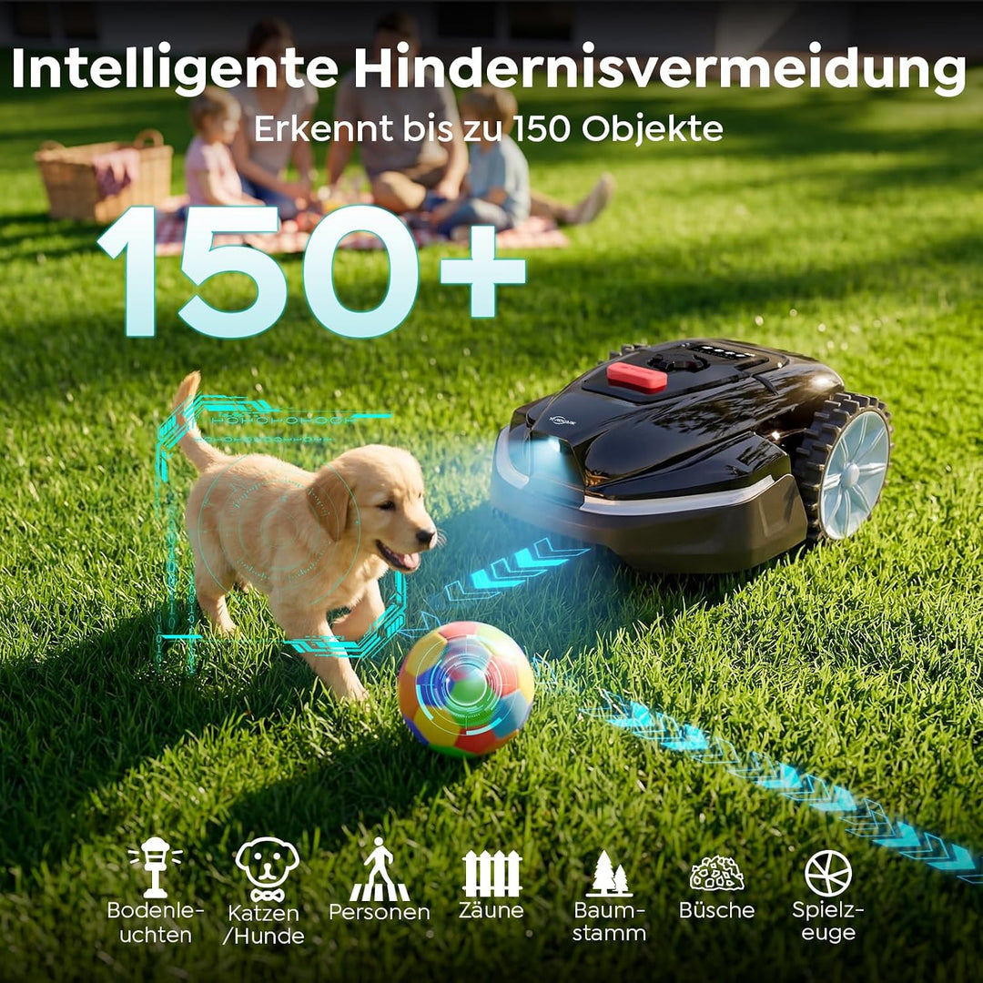 YARDCARE V3 Mähroboter ohne Begrenzungskabel, KI-Visionsnavigation, 150+ Hinderniserkennung, App-Ste