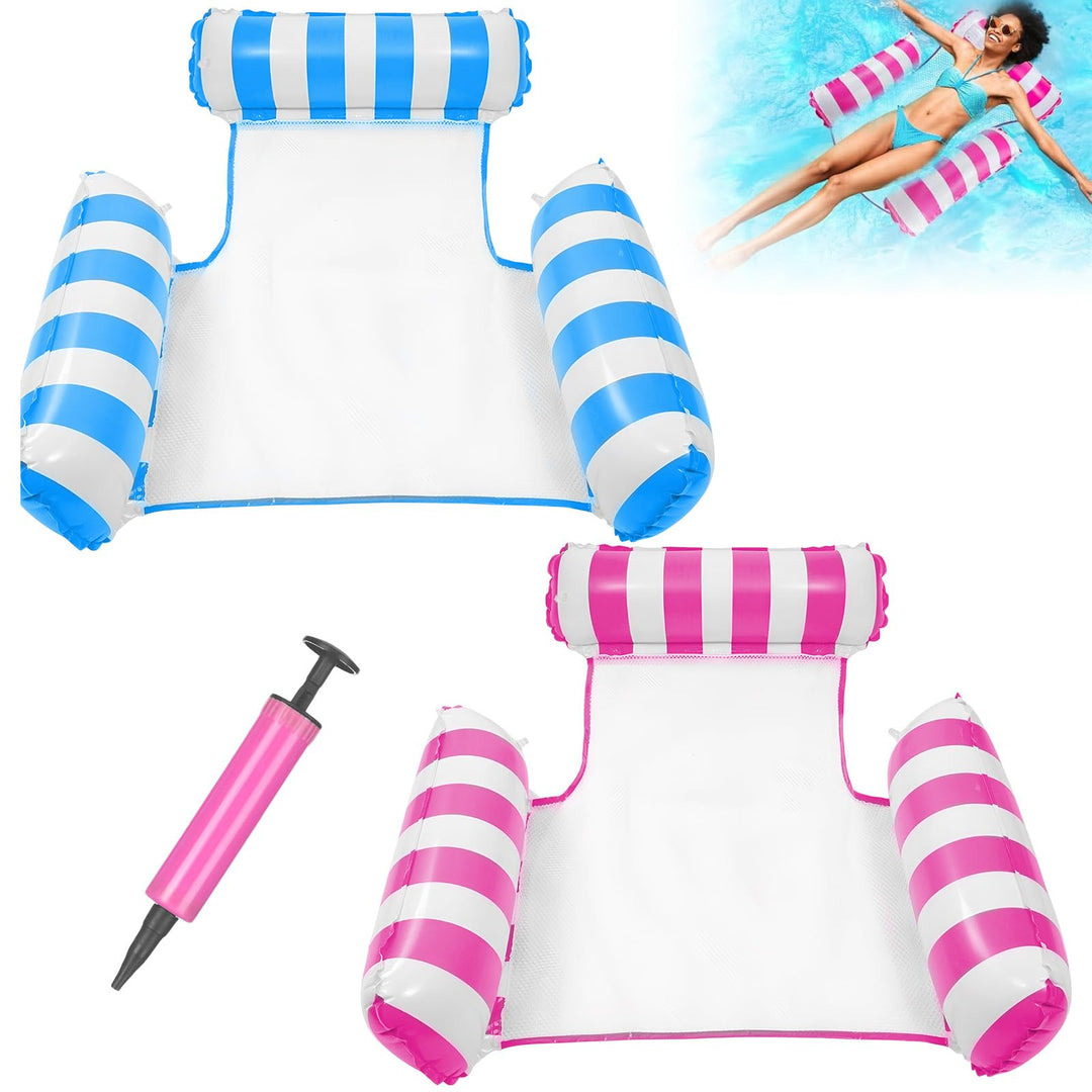 2 Stück Luftmatratze Pool mit 1 Luftpumpe, 4 in 1 Aufblasbare Wasserhängematte, Mehrzweck Aufblasbar