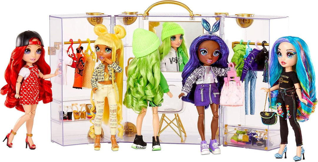 Rainbow High Deluxe Fashion Closet Spielset – 400+ modische Looks! Tragbarer transparenter Acryl-Spi