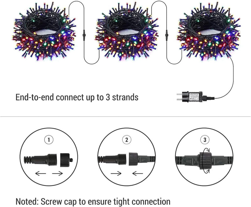 BrizLabs Weihnachtsdeko Lichterkette Aussen, 30M 300 LED Bunt Lichterketten Innen mit Stecker 8 Modi