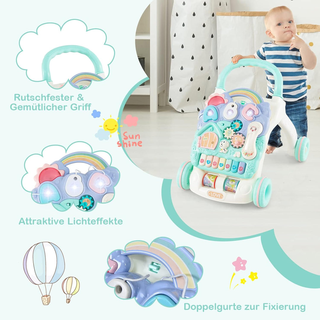 COSTWAY Lauflernhilfe mit abnehmbarem Spielbrett und verstellbarer Geschwindigkeit, Baby Walker mit