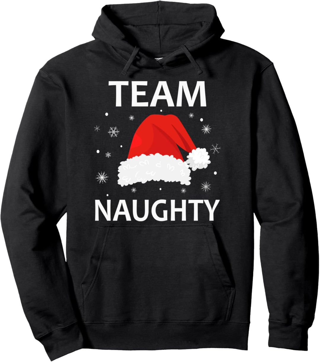 Team Naughty Couple Matching Christmas Outfit Team Nice Pullover Hoodie
