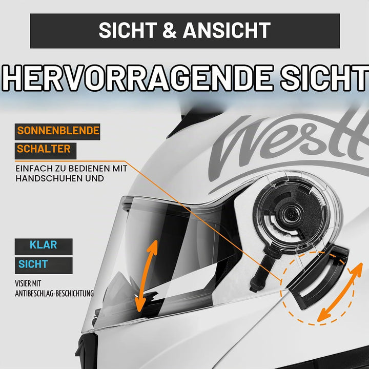 Westt Klapphelm Flip up Motorradhelm Integralhelm Herren Damen mit verstärktem Kinnschutz Chopper Mo