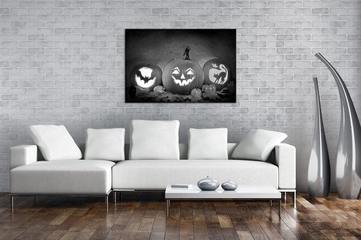 Halloween steht vor der Tür Format:90x60 cm Effekt: Schwarz/Weiss als Leinwandbild, Motiv fertig ger