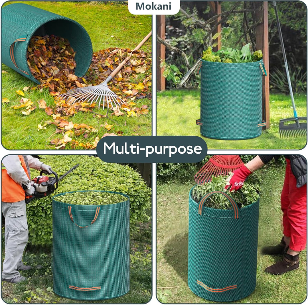 Mokani Gartenabfallsäcke, 300 L x 3 Gartensäcke, strapazierfähig, mit Griffen, wiederverwendbare Gar
