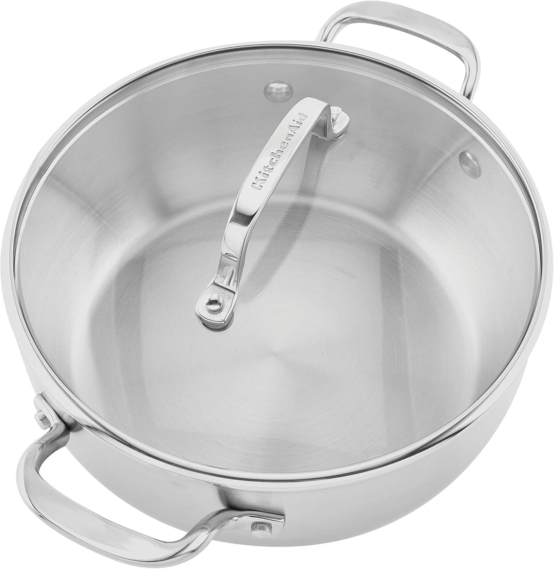 KitchenAid 71011 3-Ply Base Bratentopf aus gebürstetem Edelstahl mit Deckel Kasserolle (4 Quart), Ka