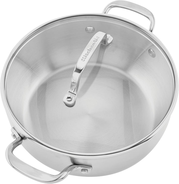 KitchenAid 71011 3-Ply Base Bratentopf aus gebürstetem Edelstahl mit Deckel Kasserolle (4 Quart), Ka