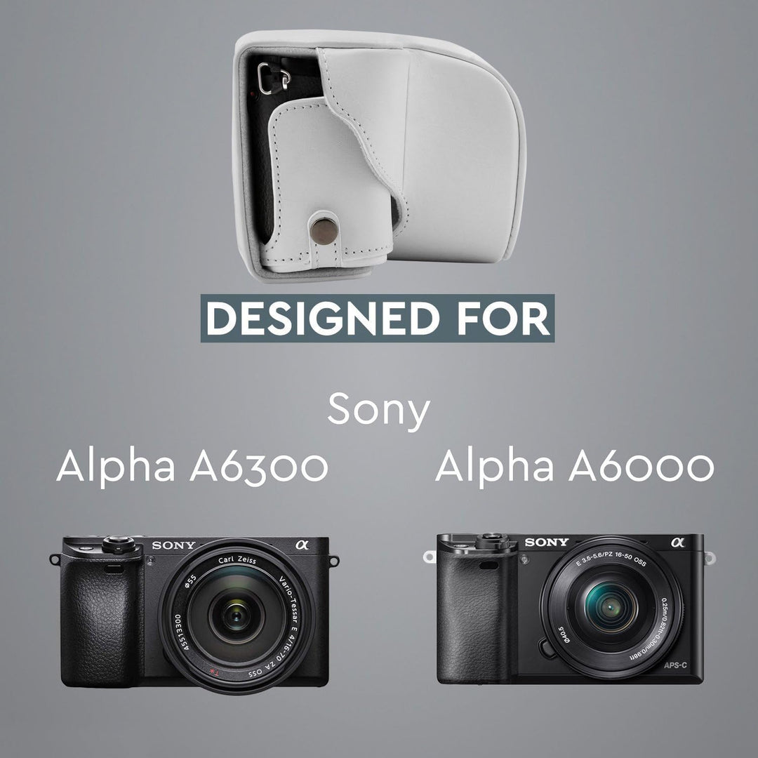 MegaGear Sony Alpha A6300, A6000 (16-50 mm) Ever Ready Leder Kamera-Case mit Trageriemen und Batteri