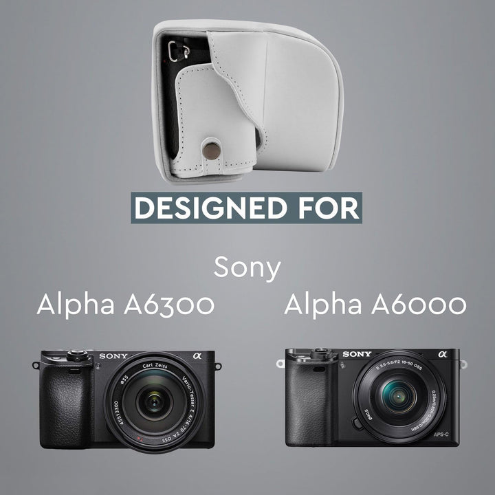 MegaGear Sony Alpha A6300, A6000 (16-50 mm) Ever Ready Leder Kamera-Case mit Trageriemen und Batteri