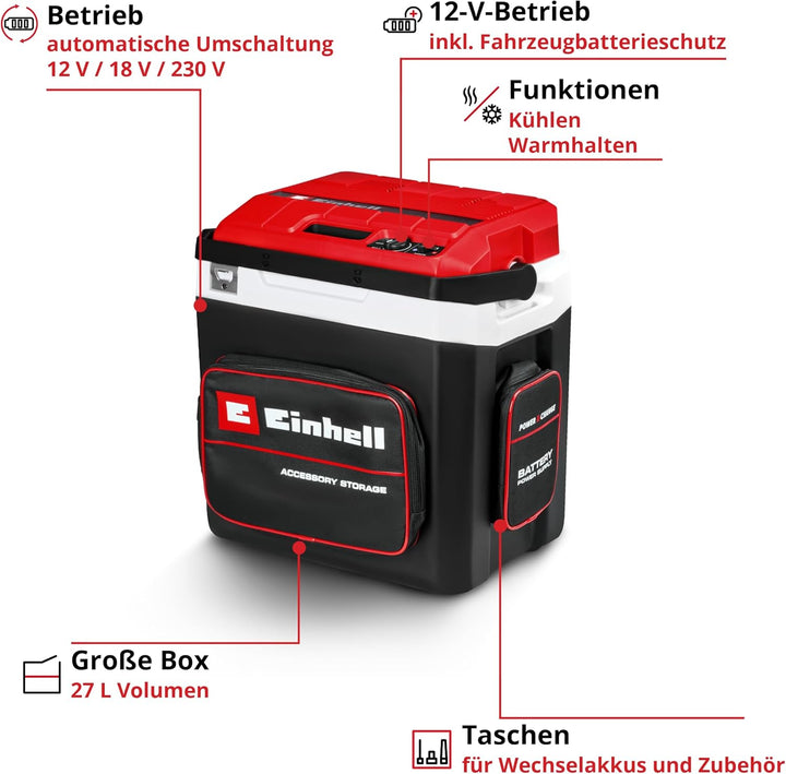 Einhell Akku-Kühlbox TE-COL 18/27 Li-Solo Power X-Change (18 V, 27 Liter, Kühlen und Warmhalten, Hyb