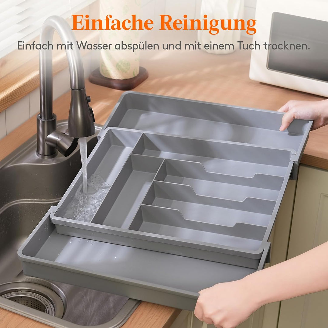 Lifewit Besteckkasten für Schubladen 40 50, verstellbarer Kunststoff Organizer Küche Tiefe 42,4 cm,