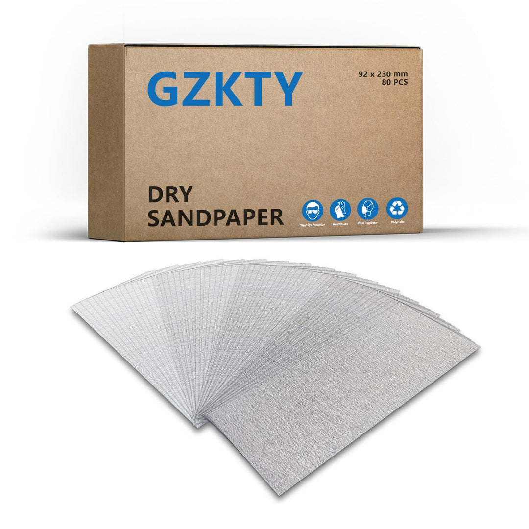 80 Stück Weiss Beschichtetes Aluminiumoxid Trocken Schleifpapier Set 93x230mm / 9 x 3,6 Zoll, Allgem