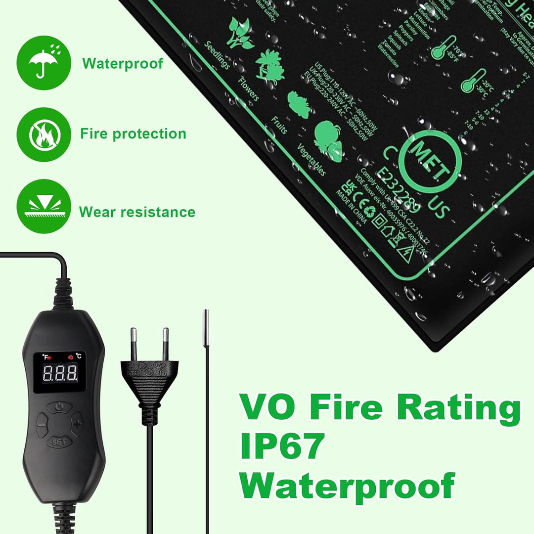 50W Heizmatte Pflanzen mit Thermostat, 25 X 52 cm Zimmergewächshaus Wärmematte, Temperatur Heizkisse