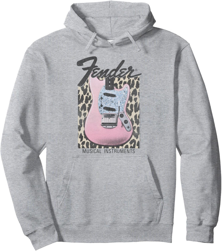 Fender Pink Grunge Leopard Guitar & Logo Pullover Hoodie
