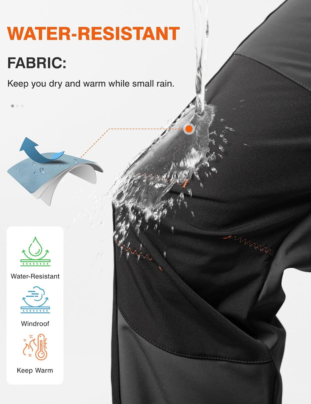 donhobo Herren Wanderhose Gefüttert Winterhose Wasserdicht Winddicht Warm Verdickte Softshellhose Ou