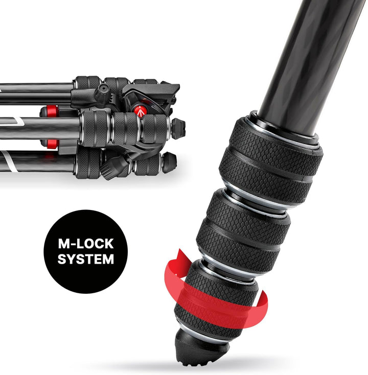 Manfrotto Befree Live Carbon Reisestativ Twist (Drehverschluss) mit Fluid-Video Kopf inkl. Tasche (T