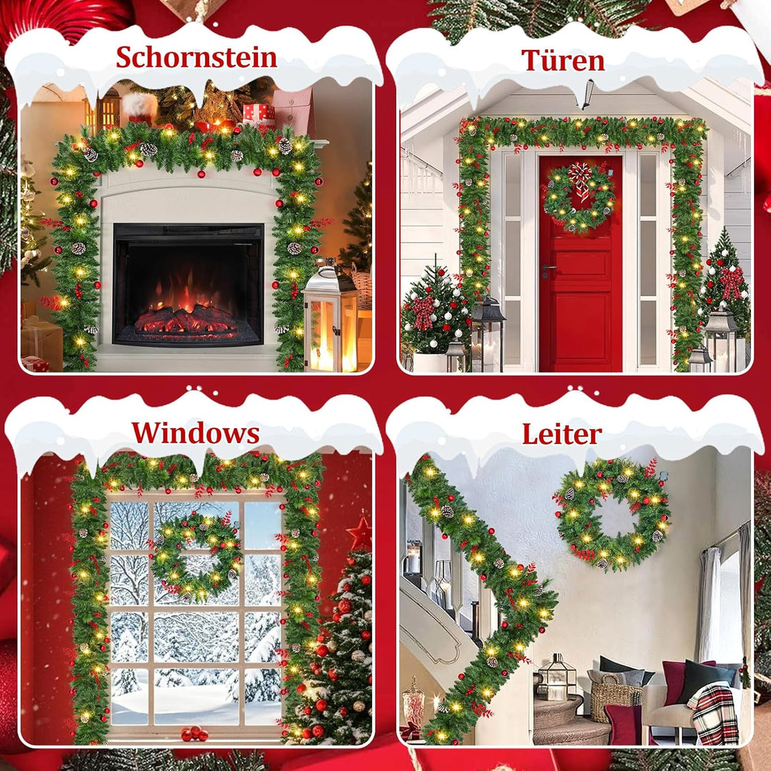 Weihnachtsgirlande mit Beleuchtung, 2.7M Girlande Weihnachten Batteriebetrieben, 30 LED & Timer, was