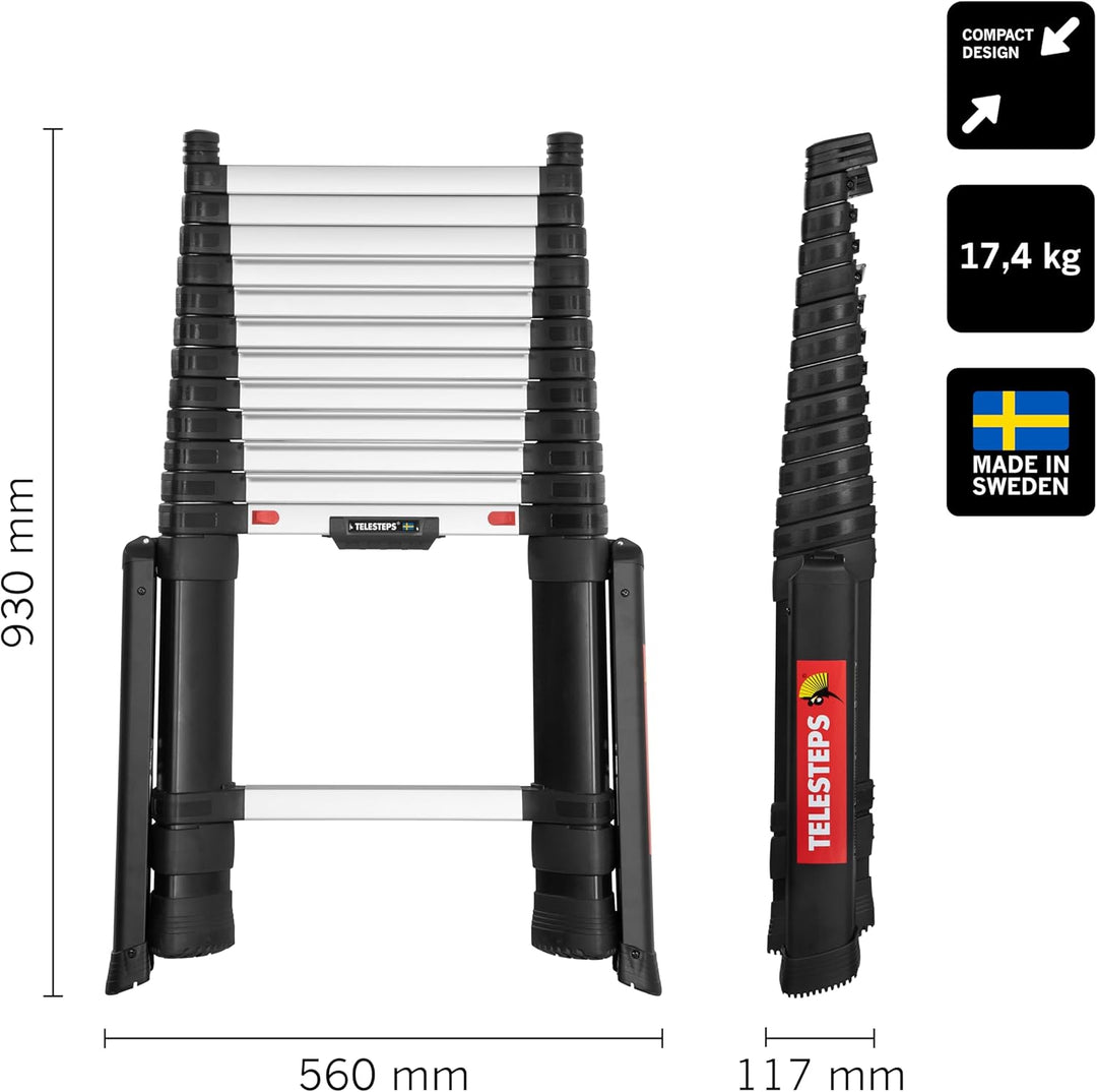 Telesteps PrimeLine Teleskop-Anlegeleiter mit Stabilisator / Anlegeleiter 4,1 m / Leiter aus Alumini