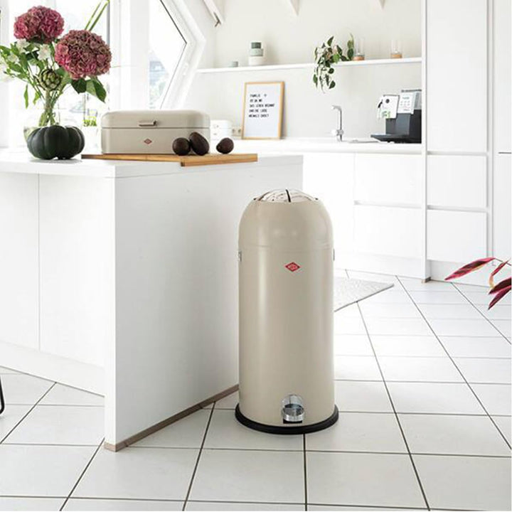 WESCO Kickmaster Maxi Abfallsammler in der Farbe weiss matt, pulverbeschichtetes Stahlblech, eingeba