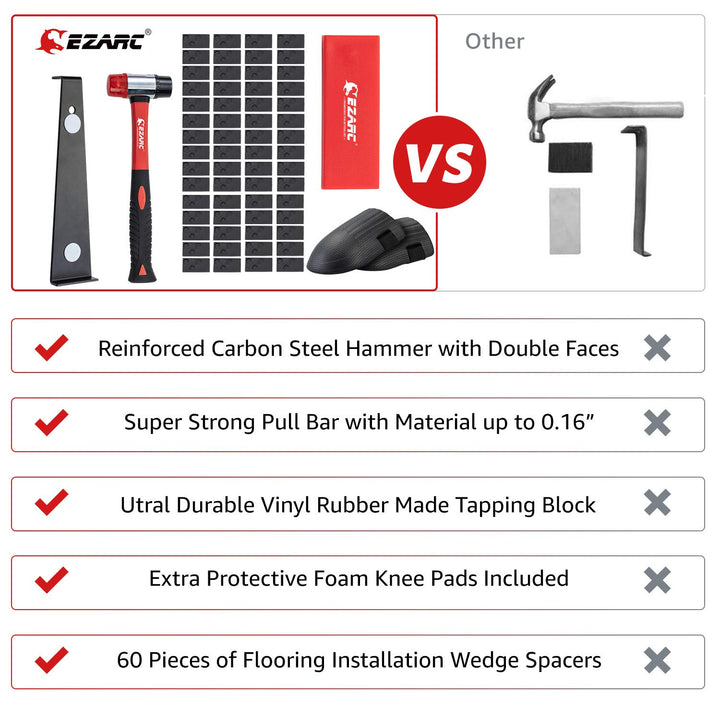 EZARC 65 tlg Laminat Verlegeset Komplettset mit Gummihammer, Zugeisen, Abstandshaltern für Klick Vin