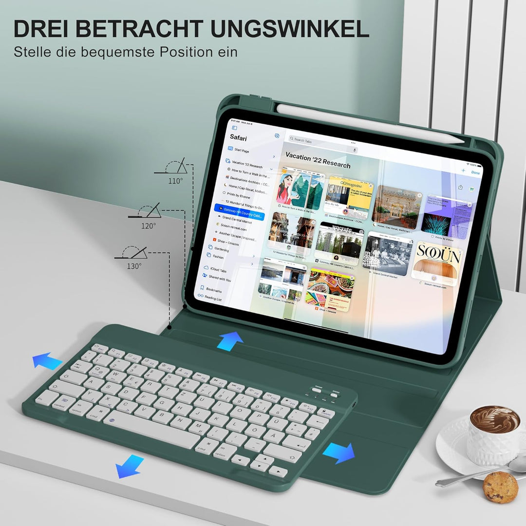 Hülle mit Tastatur für iPad A16 11 Generation2025/10 Generation 2022, (11/10.9 Zoll), 7-farbige Magn