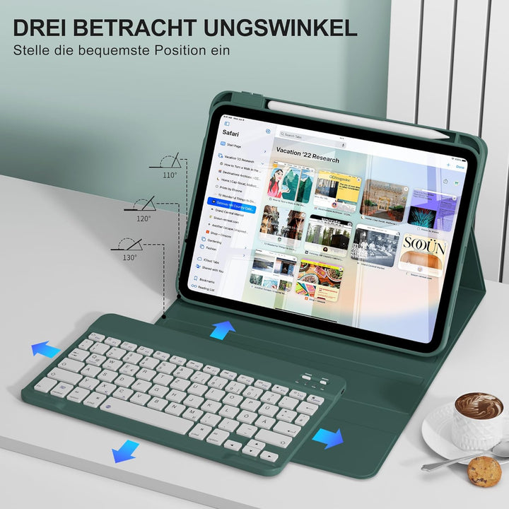 Hülle mit Tastatur für iPad A16 11 Generation2025/10 Generation 2022, (11/10.9 Zoll), 7-farbige Magn