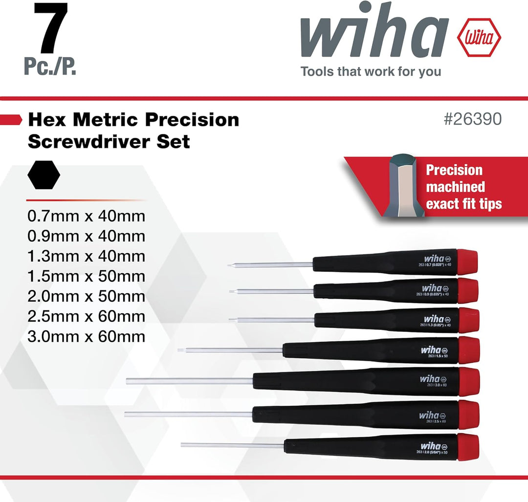 Wiha 26390 Schraubendreher-Set, metrisch mit Präzisionsgriff, 7-3,0 mm, 7-teilig