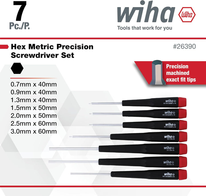 Wiha 26390 Schraubendreher-Set, metrisch mit Präzisionsgriff, 7-3,0 mm, 7-teilig