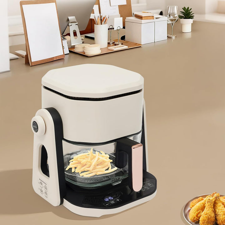 Heissluftfritteuse Glas 4,5L 3in1 mit Grillfunktion LCD-Display 1200W Borosilikatglas Sichtfenster 6