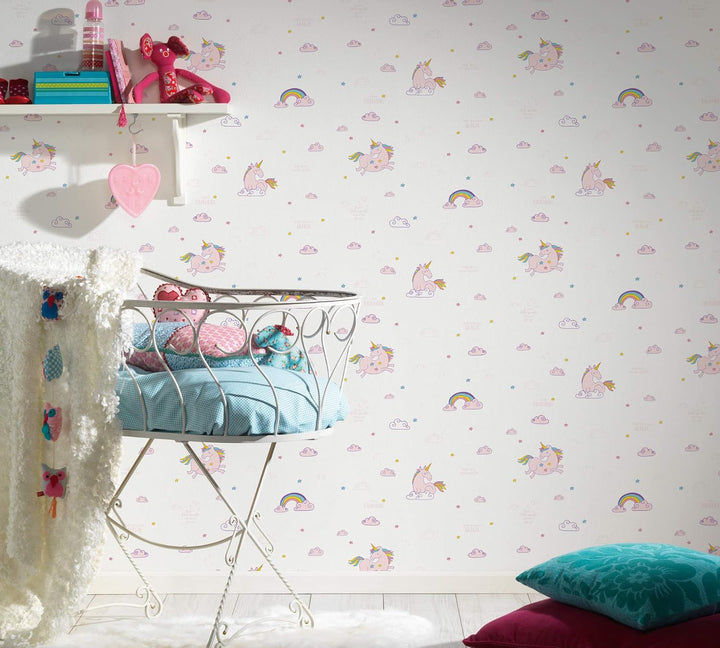 ROLLER A.S.Creation Papiertapete - Einhorn - weiss-rosa - 10 Meter Bunt Lila Weiss Boys & Girls 6, B