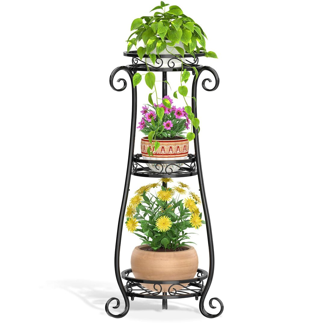 VASZOLA 3 Etagen Metall Pflanzenständer Blumentopfständer, 87cm Pflanzenregal Blumenregal für innen,