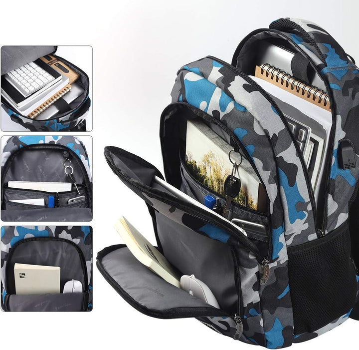 YAMTION Rucksack Jungen Teenager,Schulrucksack mit USB-Ladeanschluss und 15.6 Zoll Laptopfach für Sc