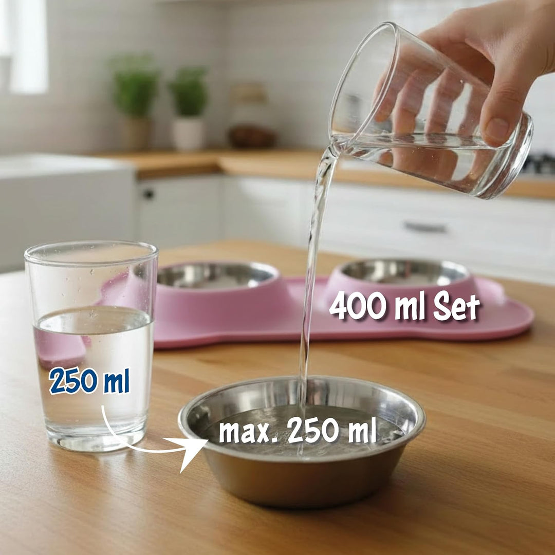 KaraLuna Napfunterlage mit Edelstahl Näpfen für Katzen & Hunde, 400ml, Rosa Rosa 400ml, Rosa 400ml