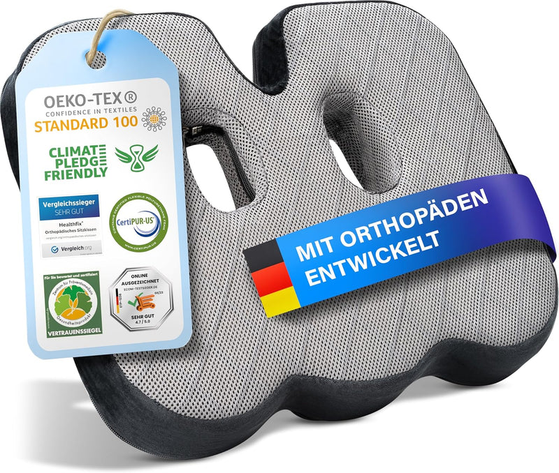 Healthfix® Orthopädisches Sitzkissen für Büro, Auto & Co.- Ergonomisches Sitzen aus Memory Foam mit