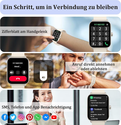 KALINCO Smartwatch für Damen Herren, Fitnessuhr 1.8 Zoll mit Telefonfunktion, Fitness Tracker Alexa