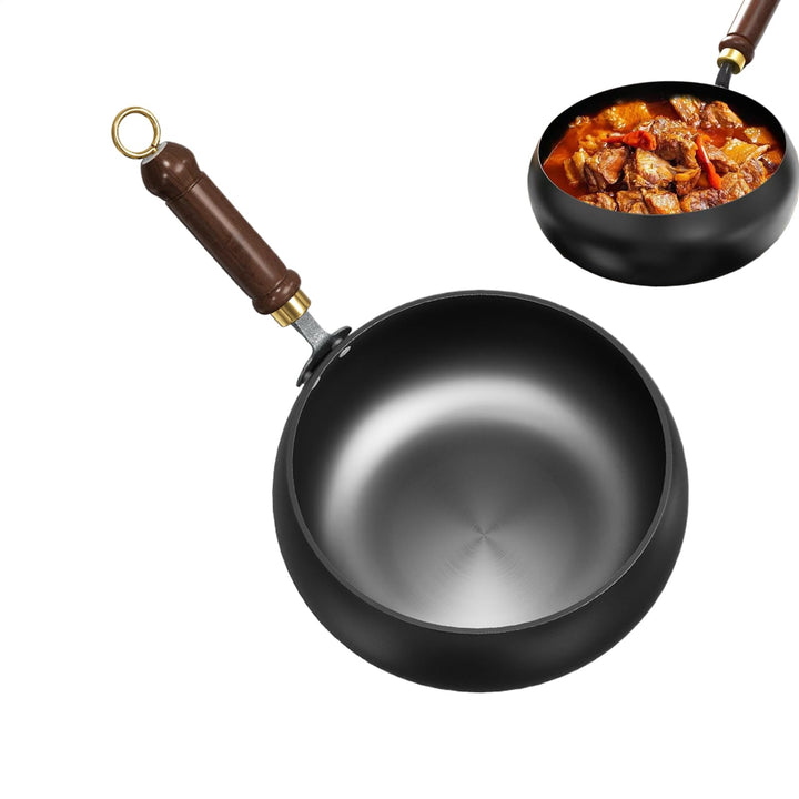 DWCBVJQ Big Belly Pot 28 Cm Koch Wok Pfannen Hitzebeständige Wokpfanne Holzgriff Handgefertigte Eise